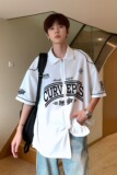 日系复古开衫外套棒球服cityboy短袖夏季宽松衬衣HY332TP45控69，男装T恤，电商A102B