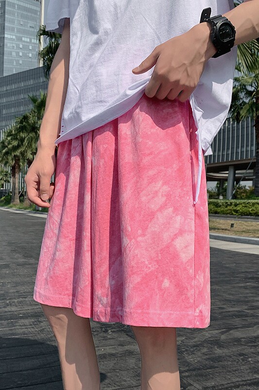 扎染短裤男士宽松五分裤外穿夏季潮牌ins嘻哈情侣沙滩裤子,男装休闲裤,电商A102B