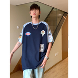 美式ins风上衣街头潮牌拼接色短袖印花篮球服T恤HY536TP35控58，男装T恤，电商A102B