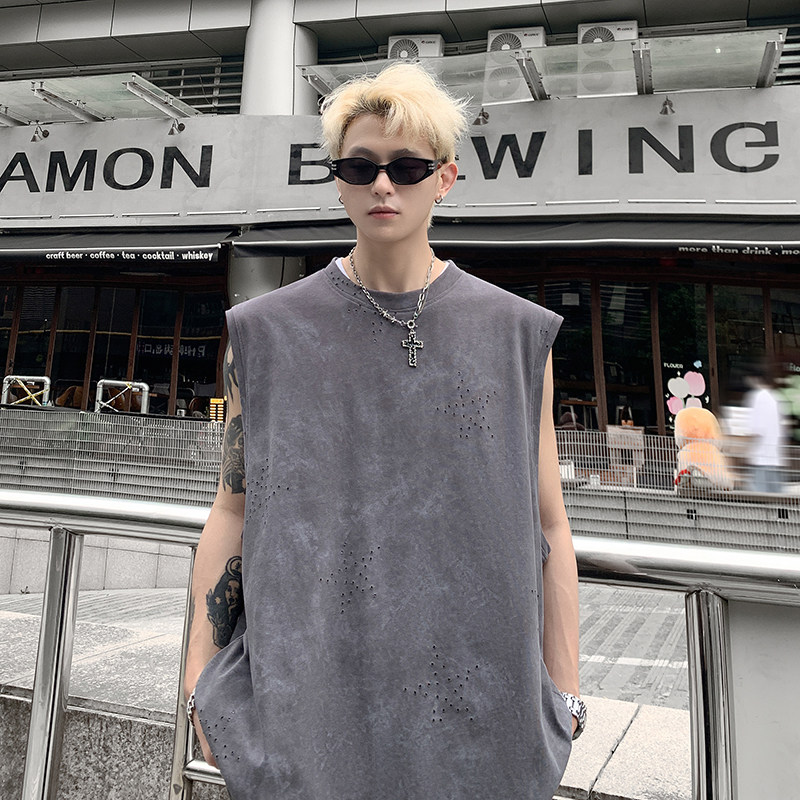 美式圆领纯棉打底无袖T恤男女同款宽松休闲免烫工艺背心HY569TP35,男装背心/马甲,电商A102B