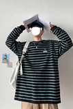 新款ins韩版宽松条纹上衣男女百搭长袖圆领套头卫衣HY24T，男装卫衣，电商A102B
