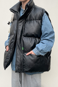 男马甲外套PU皮棉坎肩保暖背心潮流宽松加厚立领马夹HY22P95控118图片