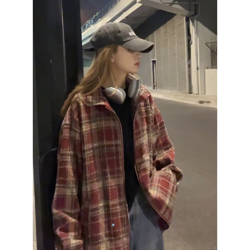 美式高级感oversize夹克外套复古休闲时尚格子衫HY508TP65,男装衬衫,电商A102B