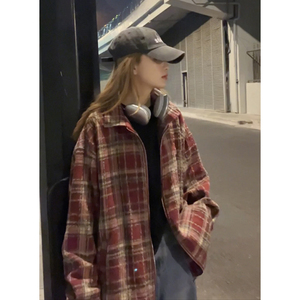 美式高级感oversize夹克外套复古休闲时尚格子衫HY508TP65
