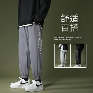 字母印花宽松潮流阔腿直筒裤韩版休闲长裤束脚运动裤T图片