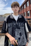 美式立领半拉链T恤小众设计宽松短袖人物印花情侣款HY540TP38，男装卫衣，电商A102B