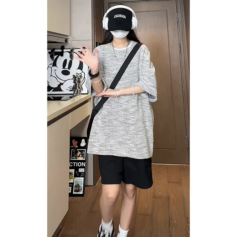 纹理感百搭款圆领T恤衫小香风短袖宽松休闲打底衫HY541P45控68,男装T恤,电商A102B