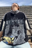 小众设计宽松短袖人物印花情侣款美式立领半拉链T恤HY540TP38，男装卫衣，电商A102B