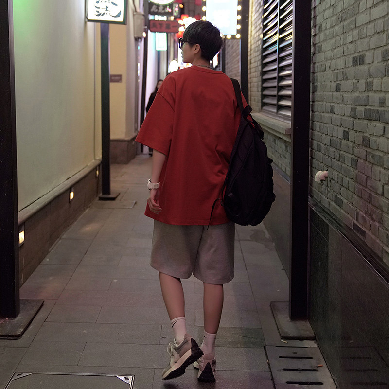 新款ins风情侣纯棉多色打底衫男女同款青春流行纯色短袖HY33TP16,男装T恤,电商A102B