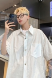 高级设计感短袖潮牌开衫衬衣美式复古破洞衬衫HY527TP38控59，男装衬衫，电商A102B