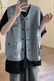 港味复古牛外马甲男外套韩版宽松无袖马甲外套夹克HY26TP60控98，男装背心/马甲，电商A102B