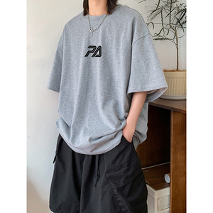 情侣短袖夏季美式vibe风t恤男装上衣字母印花圆领HY286TP20控38图片