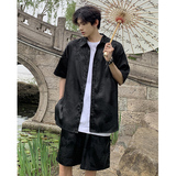 唐装风套装新中式龙纹宽松休闲薄款衬衣短裤T11TP65，男装衬衫，电商A102B