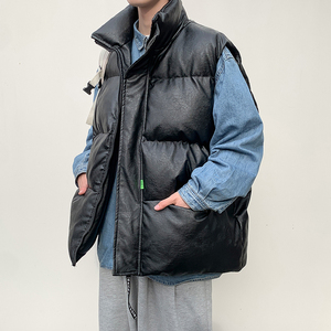 男马甲外套PU皮棉坎肩保暖背心潮流宽松加厚立领马夹HY22P95控118,男装背心/马甲,电商A102B