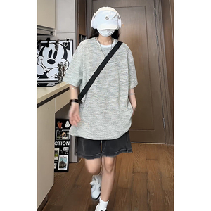 小香风短袖宽松休闲打底衫纹理感百搭款圆领T恤衫HY541P45控68图片