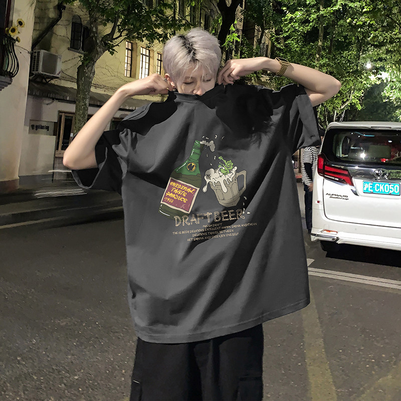 短袖t恤男美式hiphop潮牌印花半袖上衣宽松情侣体恤HY355TP25控39,男装T恤,电商A102B