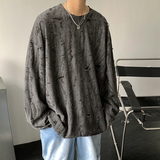 破洞长袖t恤男款春秋季嘻哈潮牌痞帅炸街小众高级感欧美圆领衣服，男装T恤，电商A102B