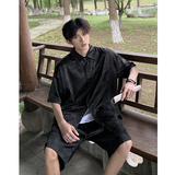 风唐装套装新中式龙纹宽松休闲薄款衬衣短裤T11TP65，男装休闲套装，电商A102B