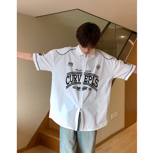 cityboy短袖夏季宽松衬衣日系复古开衫外套棒球服HY332TP45控69图片