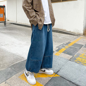 2021春季男女复古直筒牛仔裤宽松显瘦束脚韩版阔腿裤T图片