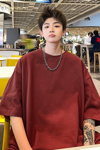 大地色系短袖t恤男圆领宽松男士纯白色打底衫2024夏新款HY33TP16图片