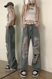 美式高街hiphop潮流百搭裤子宽松休闲直筒破洞牛仔裤K547TP45控68，男装休闲裤，电商A102B