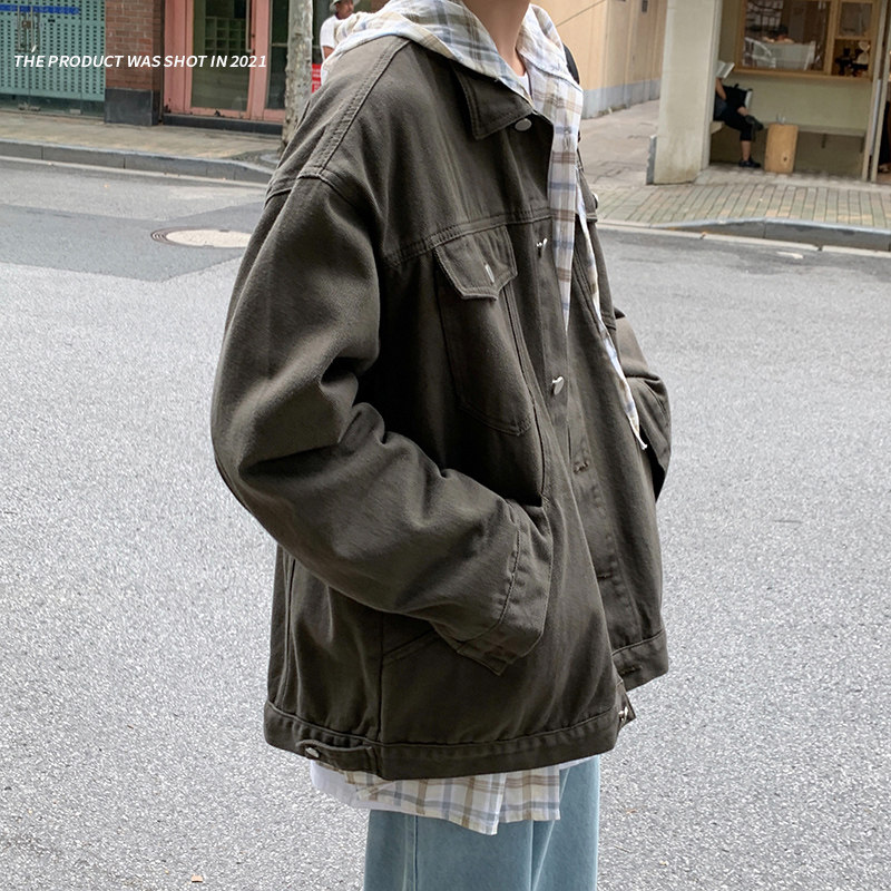 黑色牛仔外套男春秋季美式高街工装潮牌青少年高级感痞帅翻领夹克图片