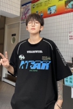 潮牌字母美式拼接机车服短袖2024男女宽松圆领T恤HY165TP35控48，男装T恤，电商A102B