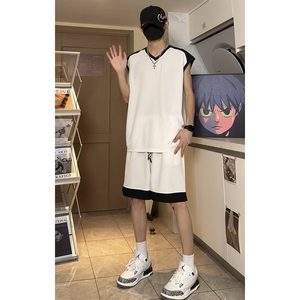 美式高街宽松休闲外穿无袖篮球服透气运动服背心套装T10TP50控78图片