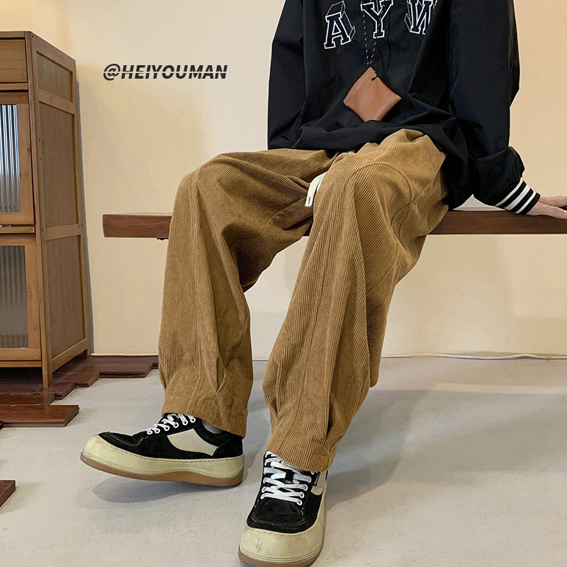 灯芯绒裤子男春季日系复古坠感oversize竖条纹阔腿裤K200TP45控68,男装休闲裤,电商A102B