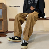 灯芯绒裤子男春季日系复古坠感oversize竖条纹阔腿裤K200TP45控68，男装休闲裤，电商A102B