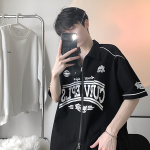 日系复古开衫外套棒球服夏季宽松衬衣cityboy短袖HY332TP45控69图片