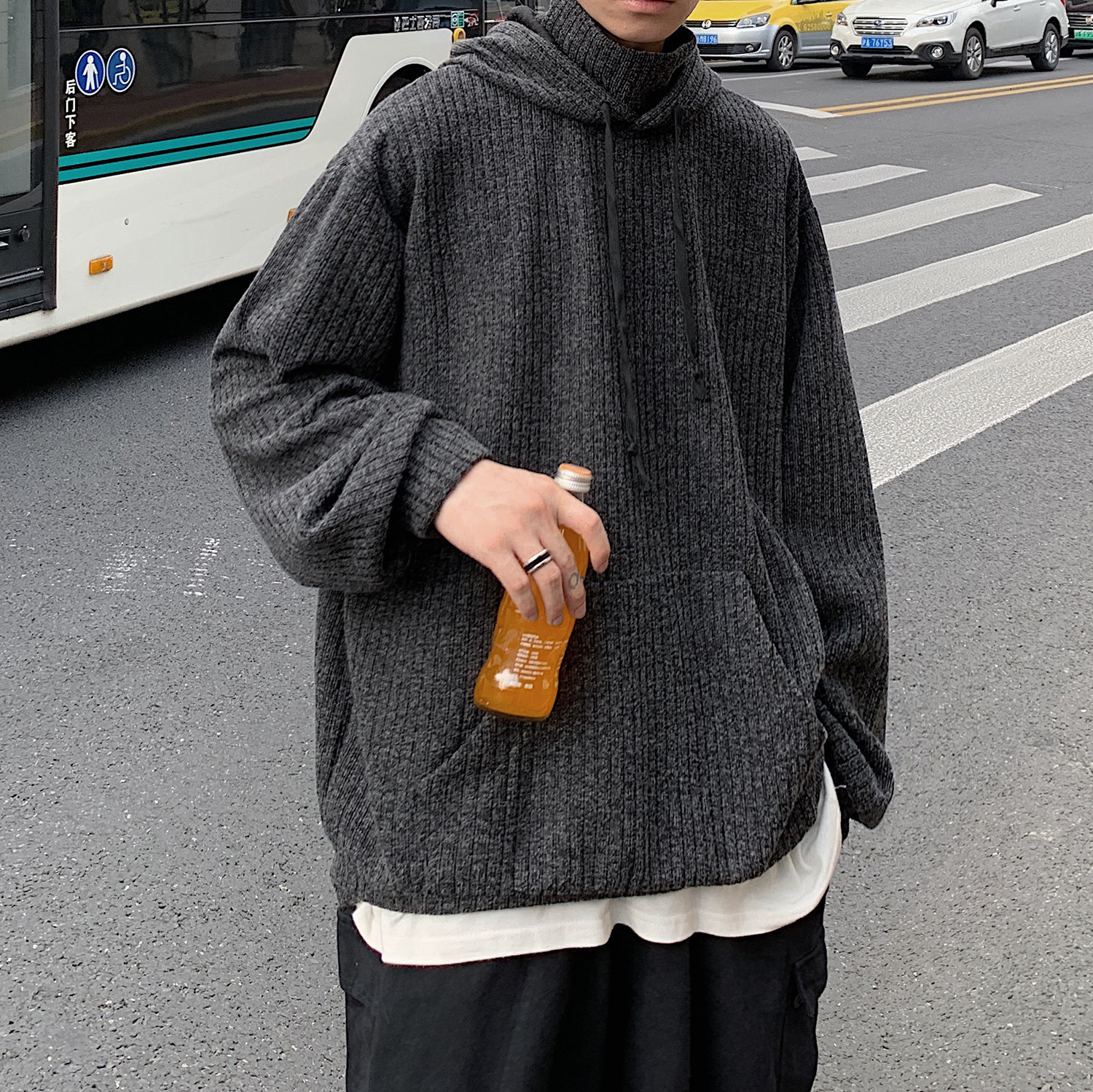 男纯色高领毛衣男女宽松帅气oversize针织衫男生长袖HY14P70控85图片