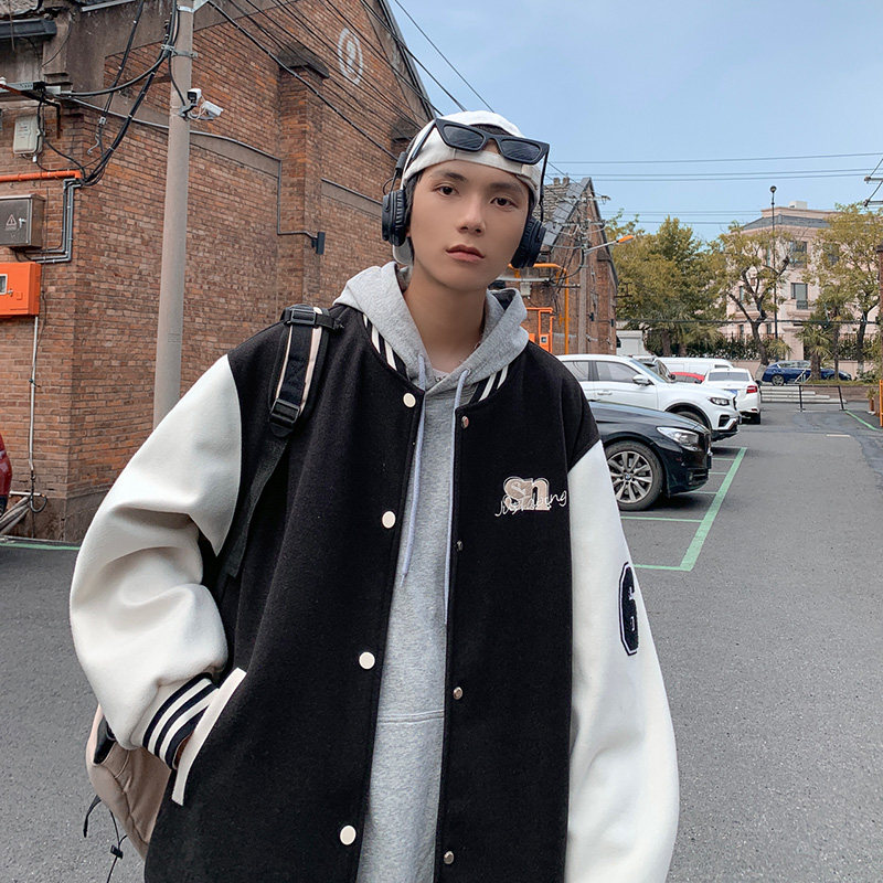 夹克外套撞色贴布美式复古多色休闲棒球服秋款潮HY202P108控138,男装夹克,电商A102B