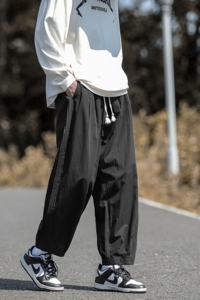 日系新款阔腿灯笼裤情侣宽松简约休闲裤山系工装裤秋K199TP50控75图片