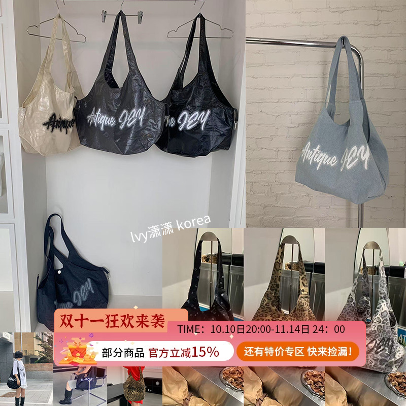 韩国东大门antiqueJEY美式字母日常通勤托特包单肩包 ins风