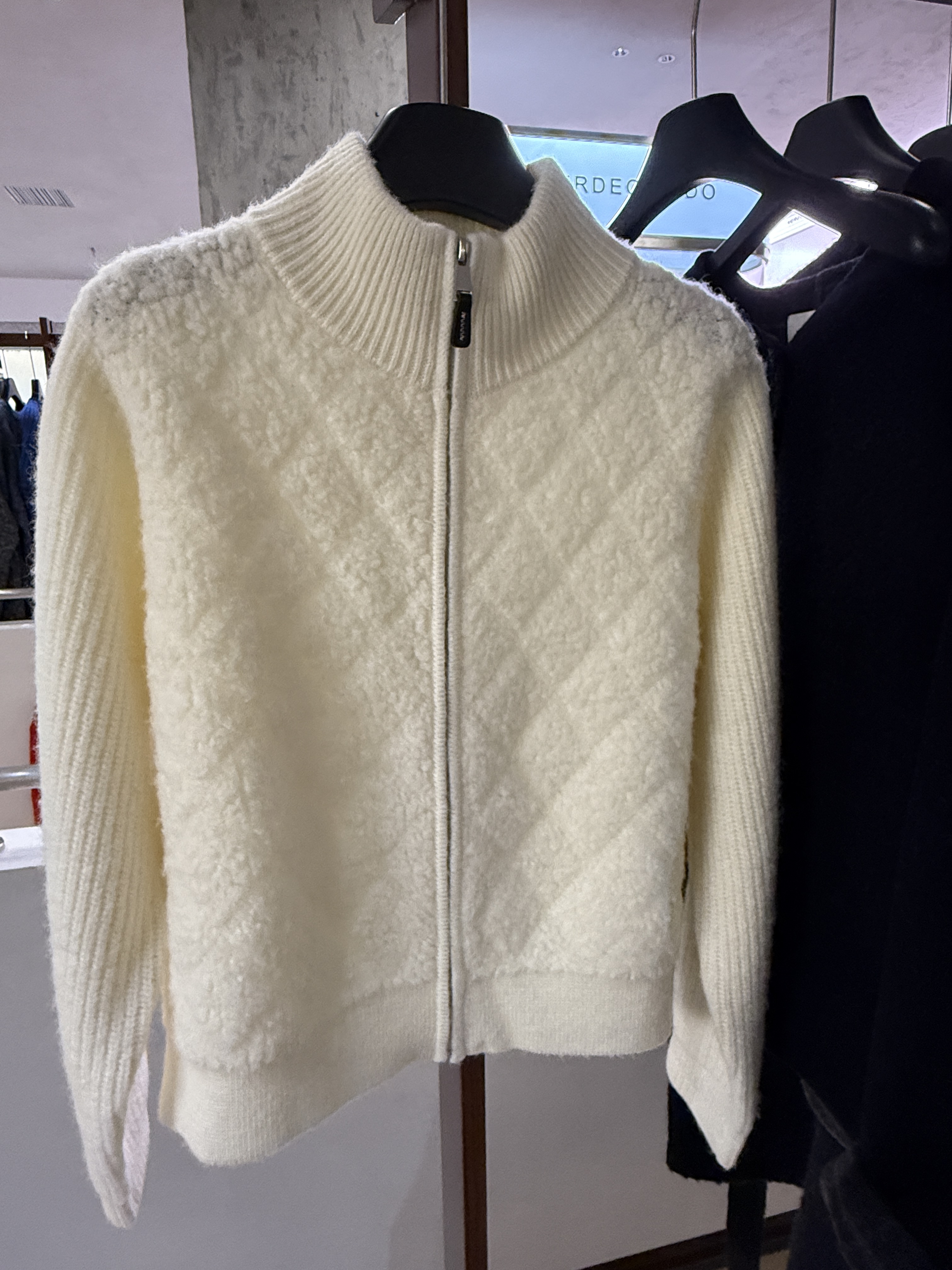 郑沅沅韩国货100%全羊毛按压格纹休闲小立领开衫11.13