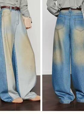 郑沅沅 欧货！重工！复古拼色高级色牛仔长裤！3.16