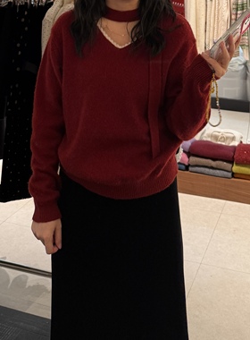 郑沅沅【含骆驼绒＋绵羊毛】v领飘带鸡心领氛围感毛衣12.25