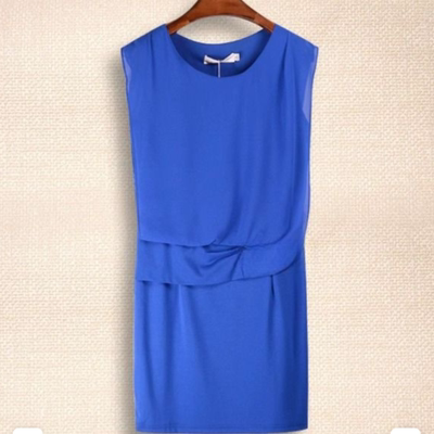 雪纺裙圆领优雅无袖中长款连衣裙