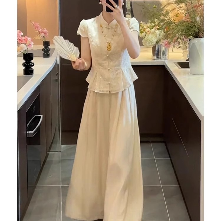 新中式国风杏色盘扣套装裤
