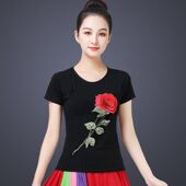 新款 上衣莫代尔春夏季 短袖 广场舞服装 跳舞蹈 衣服练功显瘦女成人