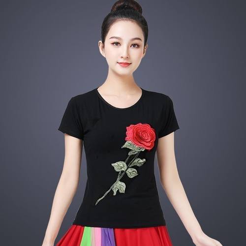 广场舞服装新款上衣莫代尔春夏季短袖跳舞蹈的衣服练功显瘦女成人