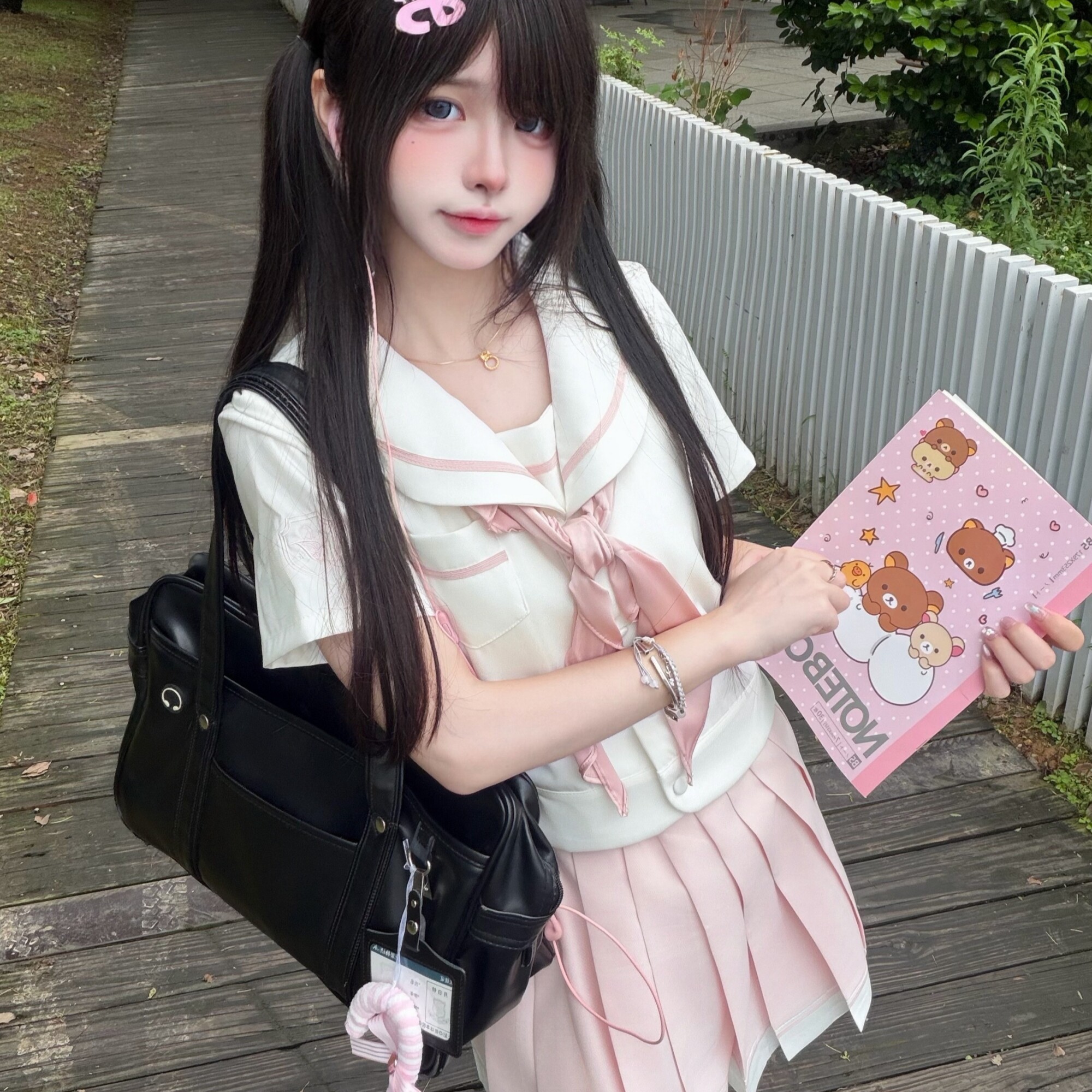 【月见草】原创正版jk水手服百褶裙短袖套装粗粉一本白色学院风