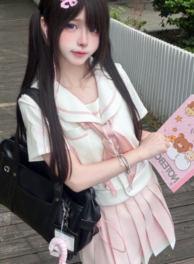 【月见草】原创正版jk水手服百褶裙短袖套装粗粉一本白色学院风