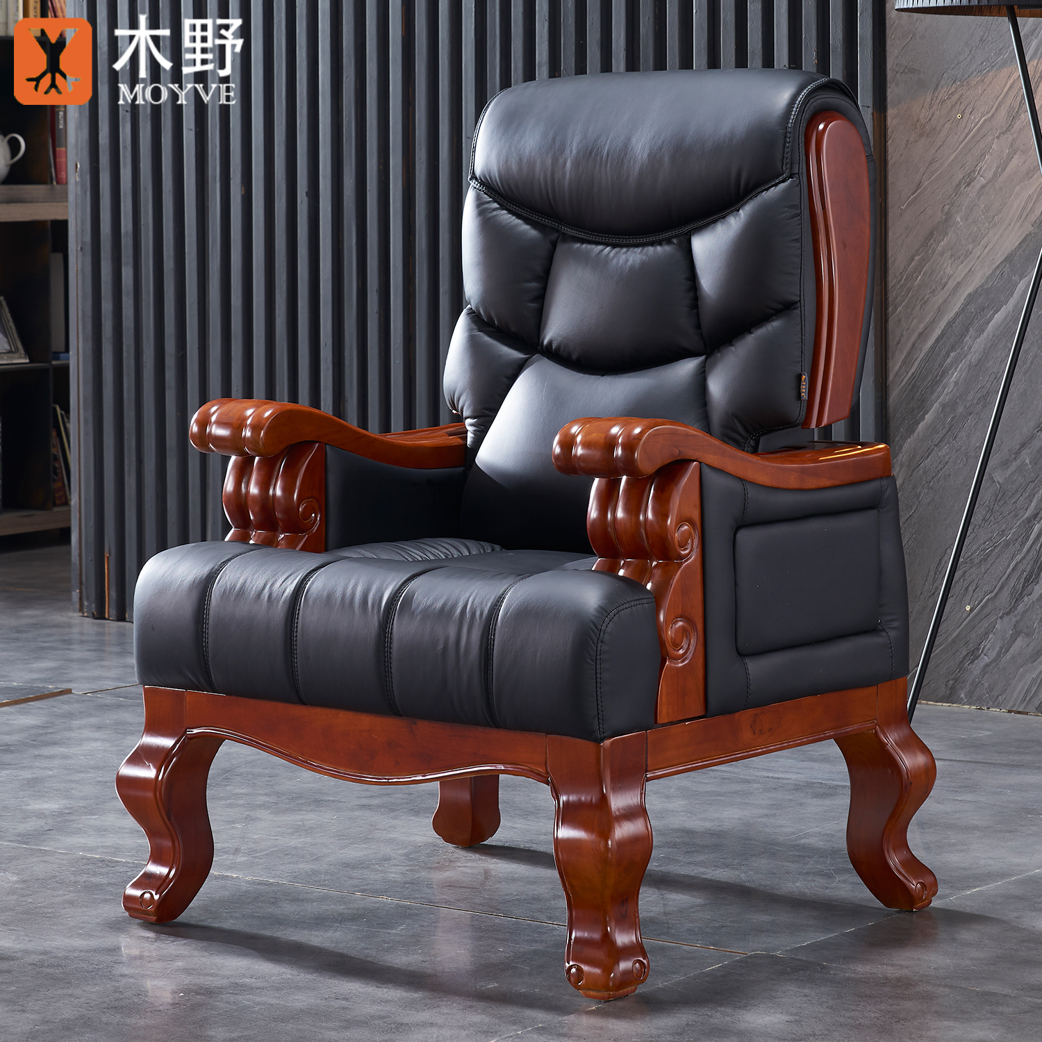 木野老板椅四脚真皮实木大班椅