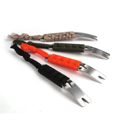 迷你口袋版手工伞绳撬棍不锈钢曲柄状刮刀绕线器起子钥匙扣起钉器