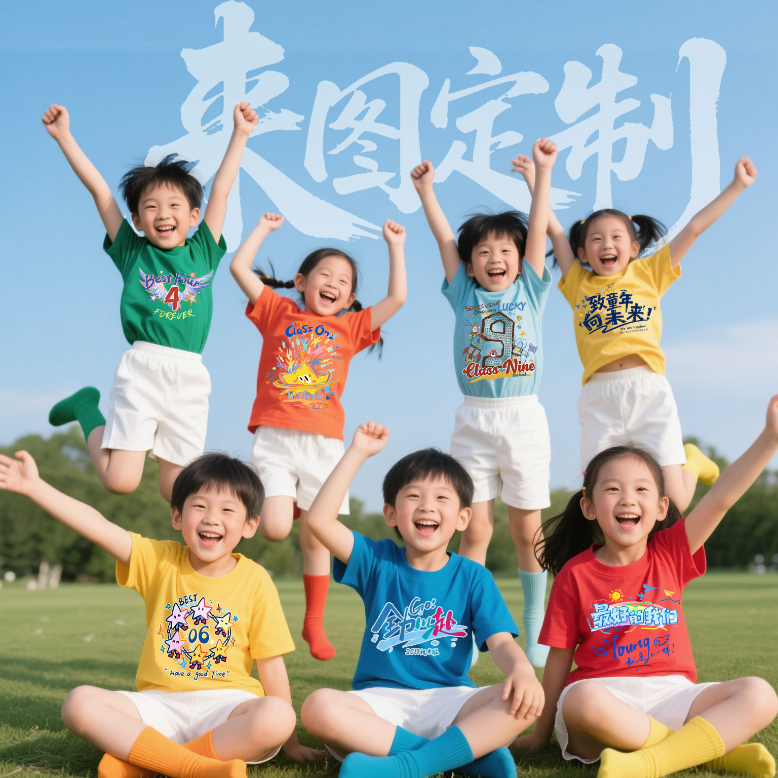 定制彩色t恤短袖纯棉儿童小学生团体班服幼儿园亲子运动会表演服