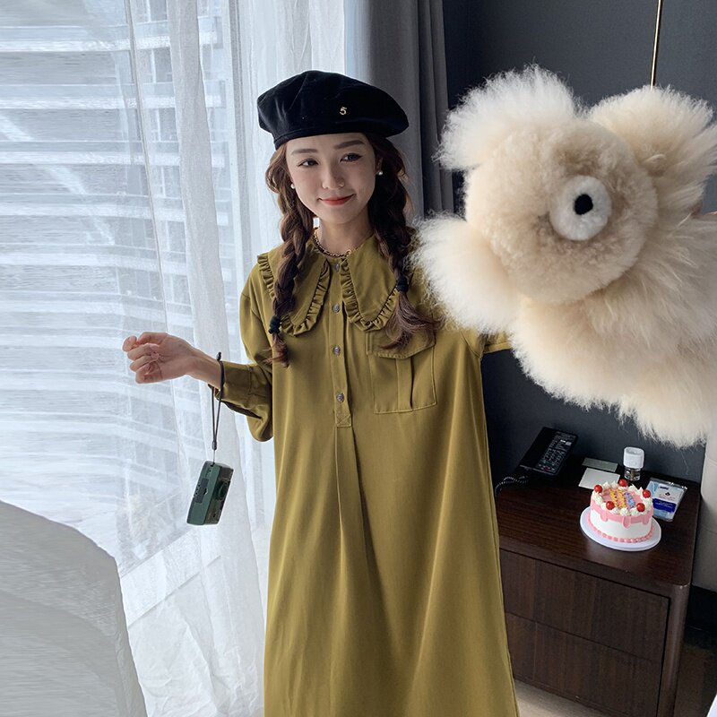 新款现货 减龄显瘦直筒宽松娃娃领连衣裙7571P115控168图片