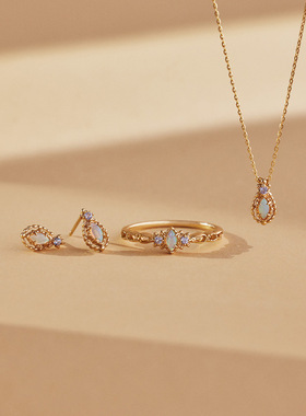 女纯银镀金紫罗兰戒指蛋白石